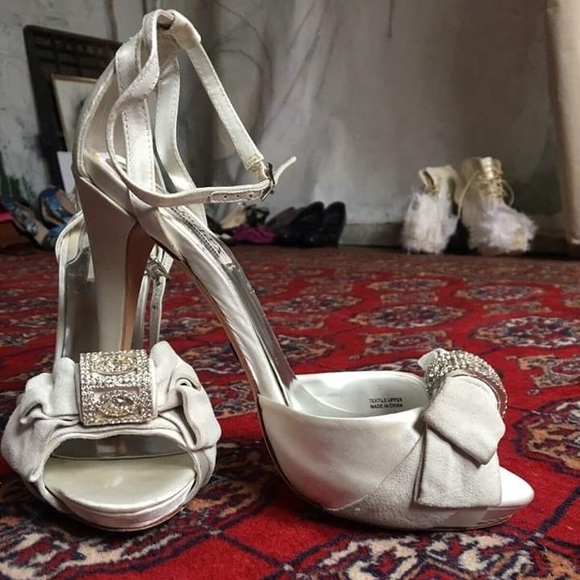 Badgley Mischka Shoes - Badgley Mischkawhite satin suede Swarowski crystal